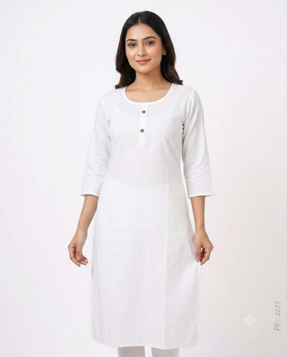 KURTI  PLAIN  BUTI WHITE NECK BTN (XL)