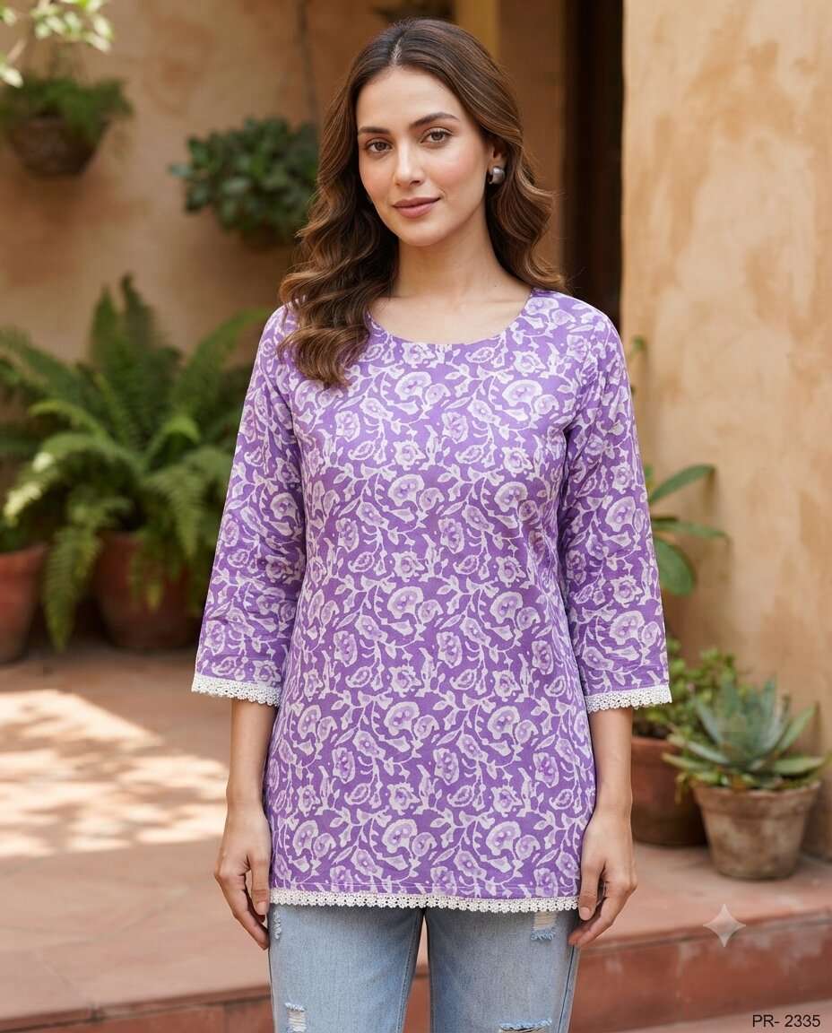 COTTON SHORT TOP SIDE LACE PRINT (XL)