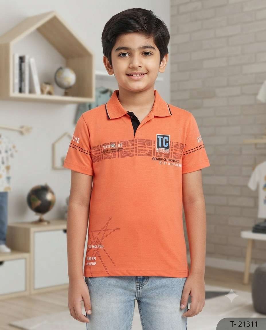 BOYS V STAR COLLER PRINT H/S (S/M)