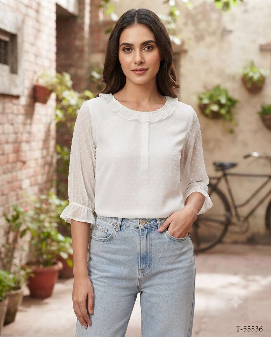 GIRLS  WHITE FANCY TOP (S/XL)