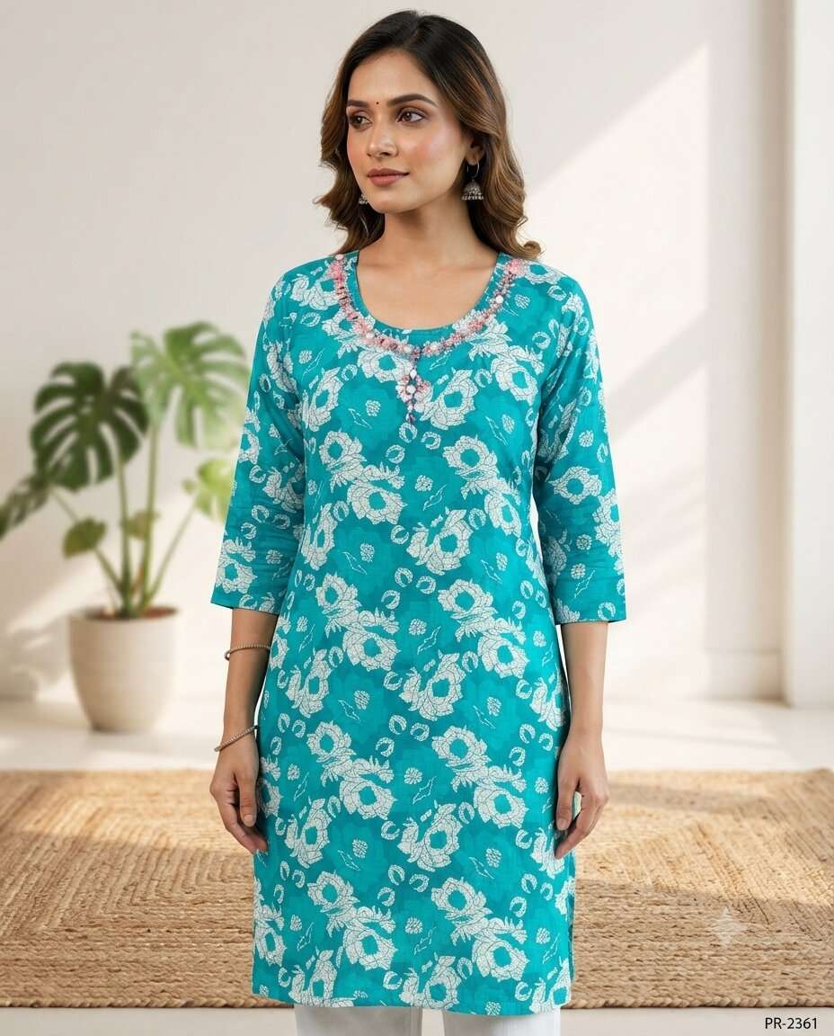 KURTI COTTON MIRROR EMB PRINT (XL)